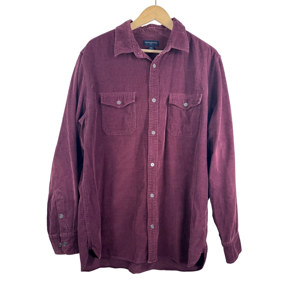 Banana Republic Burgundy Corduroy Long Sleeve Button shirt sz XL preppy